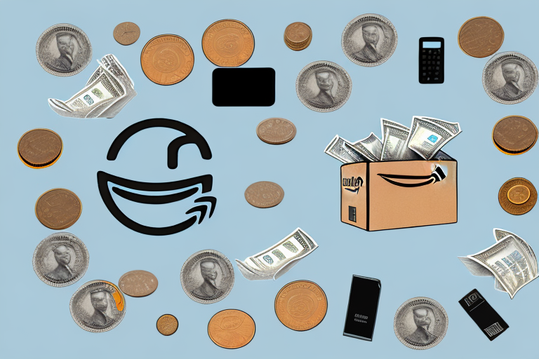 An amazon box filled with coins and bills