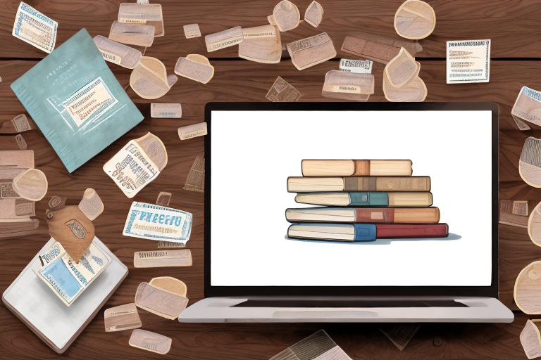 A stack of various used books with price tags on a wooden table