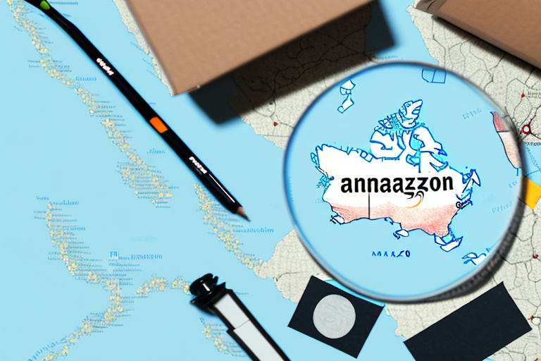 A map of canada with amazon boxes scattered across it