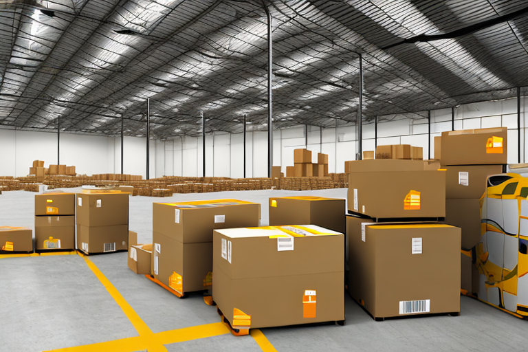 A warehouse with boxes being prepared for shipment