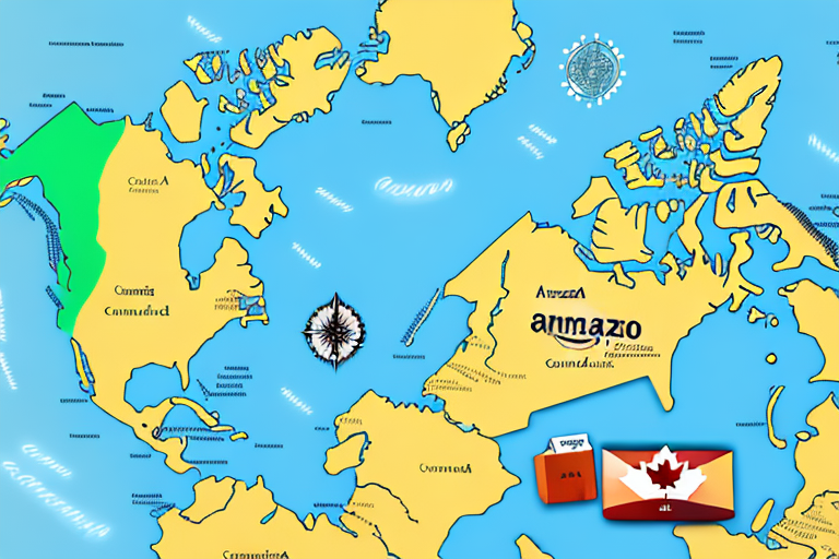 A map of canada with amazon packages scattered across it