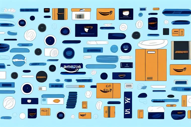 A conveyor belt with various generic products moving towards an amazon box