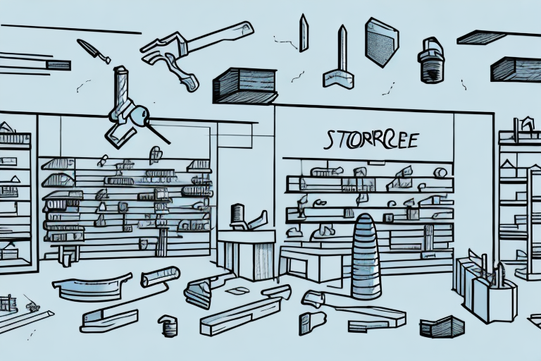 A store under construction with various tools and building materials scattered around