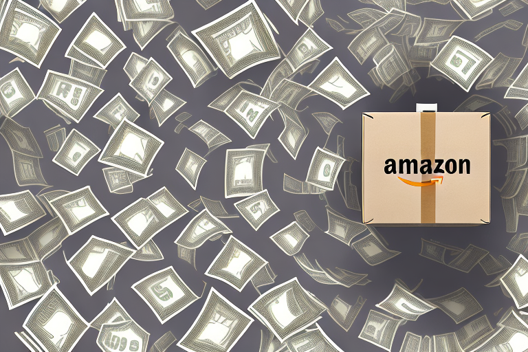 A digital marketplace represented by a large amazon box filled with various items like books