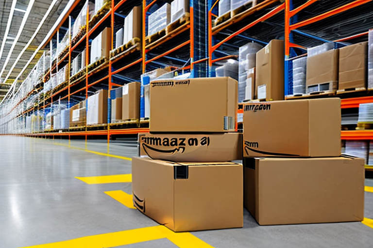 An amazon package being processed in a warehouse