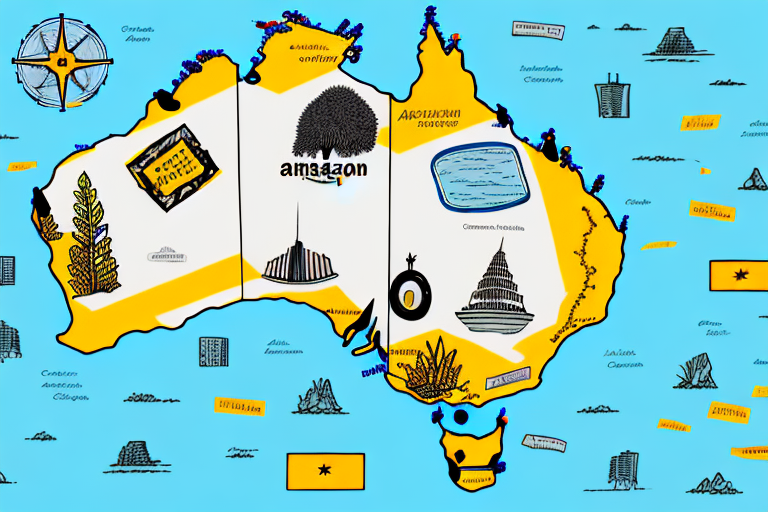 A map of australia with amazon packages scattered across it