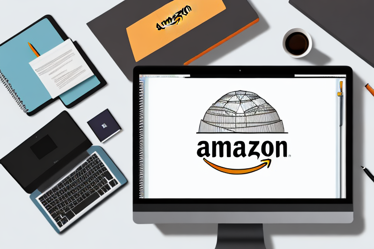 A desktop with a laptop showing amazon's website