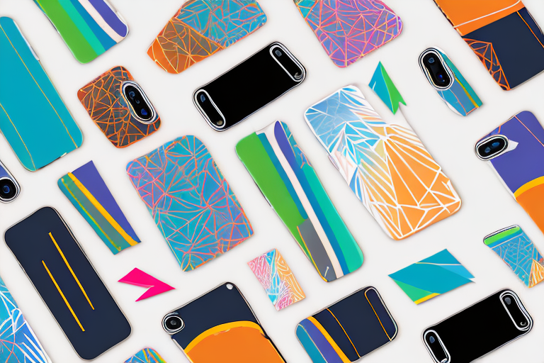 A variety of colorful and stylish phone cases arranged in a way that they form an upward-pointing arrow