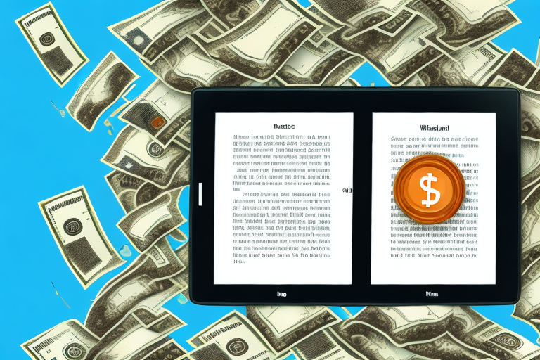 A kindle device surrounded by money