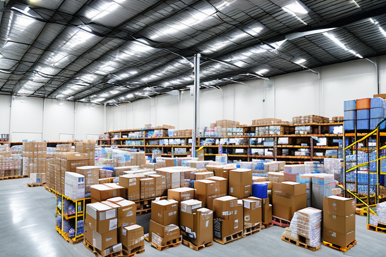 A warehouse filled with various types of packaged products ready for shipment