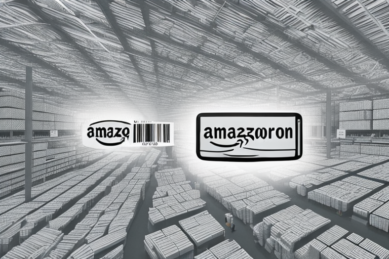 A vast amazon warehouse filled with various non-inventory symbols like barcodes