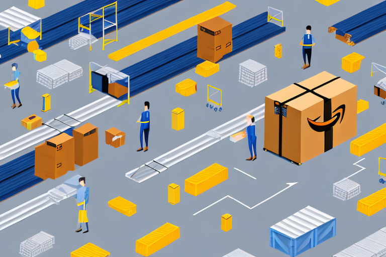 A warehouse with amazon packages on conveyor belts