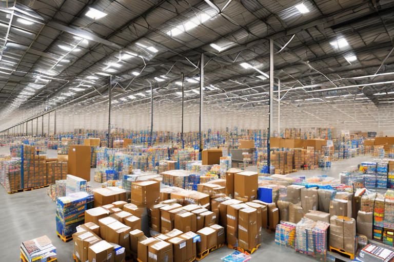 A warehouse filled with various items like electronics