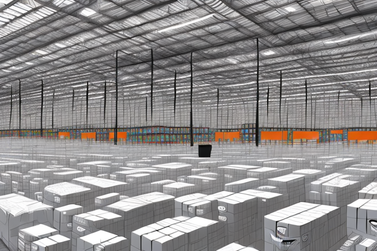 An amazon warehouse with various unattended boxes scattered around to represent stranded inventory in amazon fba