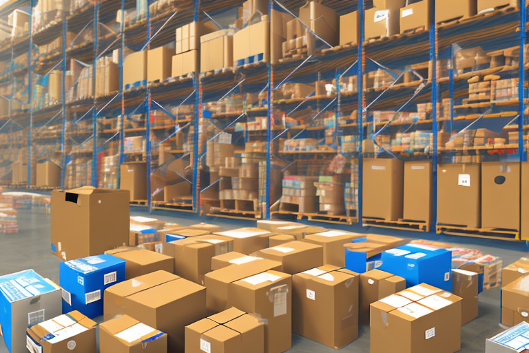 A cluttered warehouse with misplaced boxes and then a neatly organized warehouse with properly labeled and arranged boxes