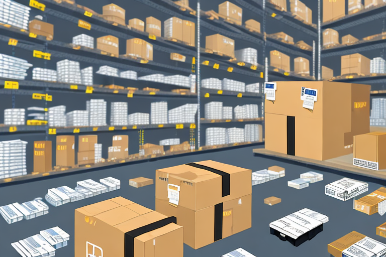 A warehouse with amazon boxes scattered around