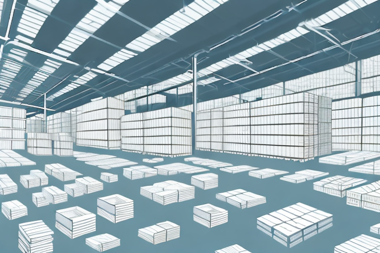 A warehouse filled with neatly arranged boxes with barcodes