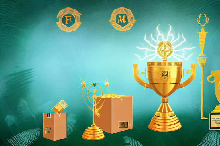 An opened box revealing glowing light and symbols of success such as a trophy