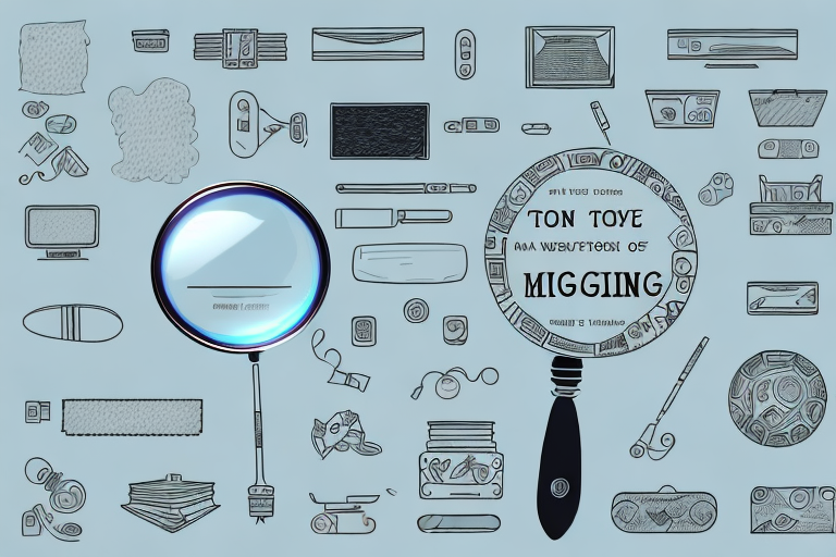 A magnifying glass hovering over a variety of different products (like a book