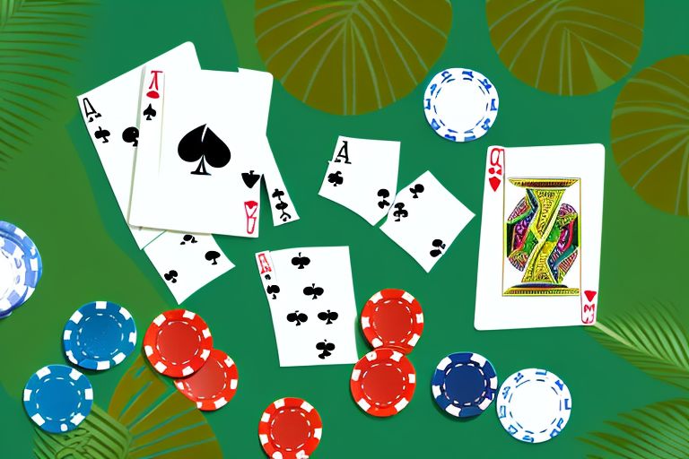 A poker table set with cards and chips