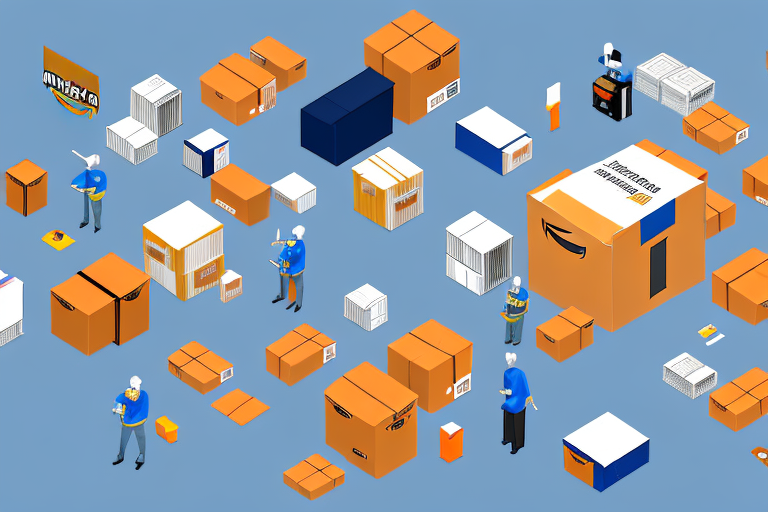 A warehouse full of diverse products with amazon's signature packaging boxes