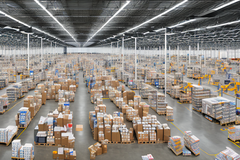 An amazon warehouse filled with various products