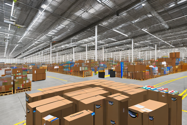 An amazon warehouse with conveyor belts