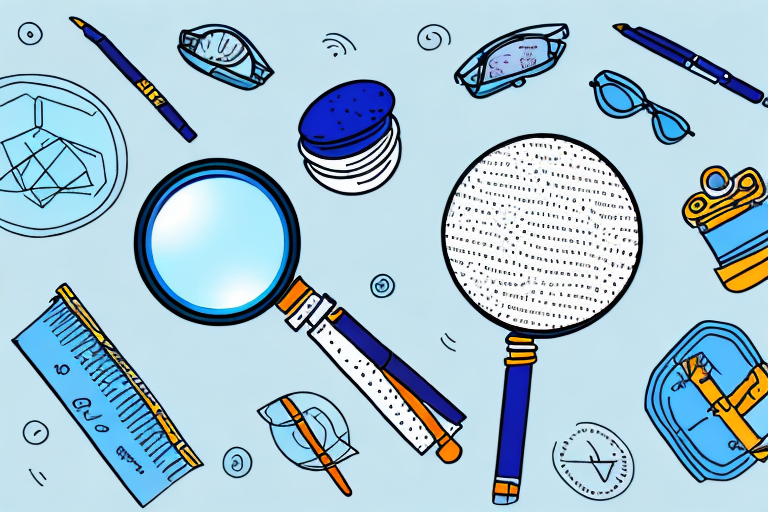 A magnifying glass hovering over a variety of products