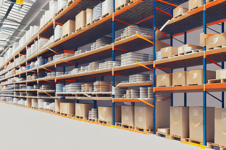 A warehouse filled with various types of products neatly organized on shelves