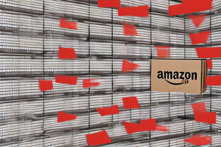 A warehouse with amazon boxes being marked with red check marks