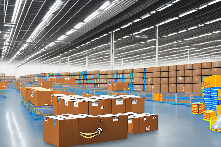 An amazon warehouse with shelves full of packages