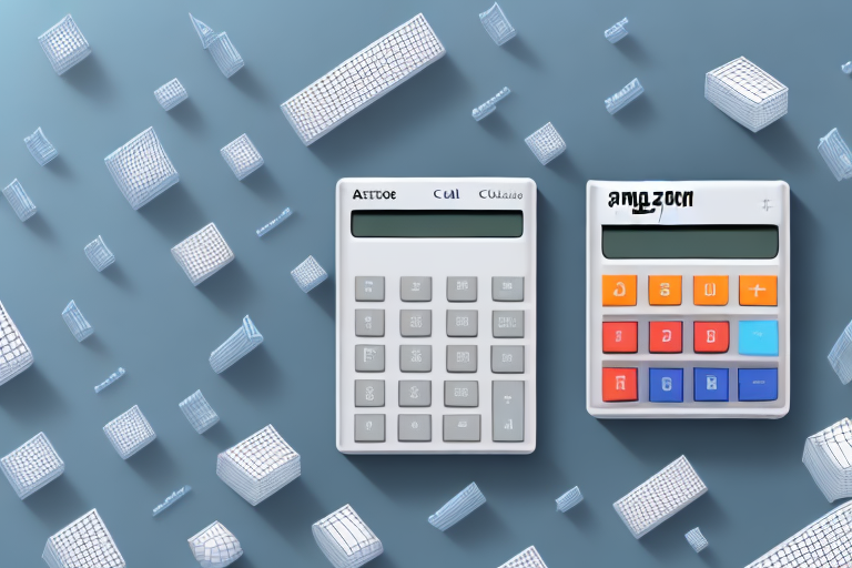 A 3d calculator with amazon-themed colors and symbols