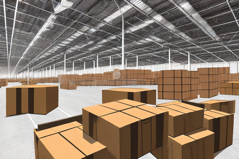 An amazon warehouse with boxes left alone on the shelves