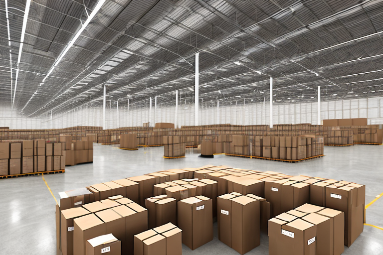 An amazon warehouse with several boxes marked as 'reserved' on the shelves