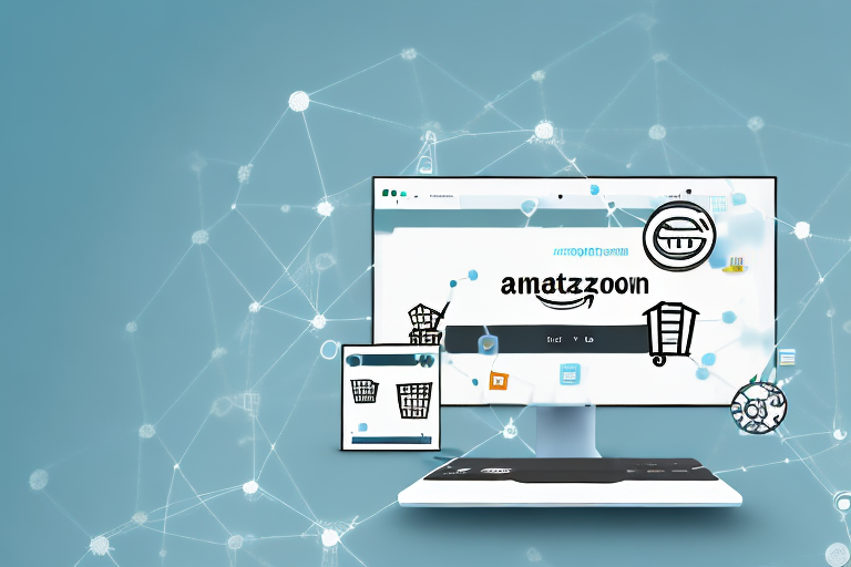 A computer screen showing an interconnected network between zoho inventory and amazon icons