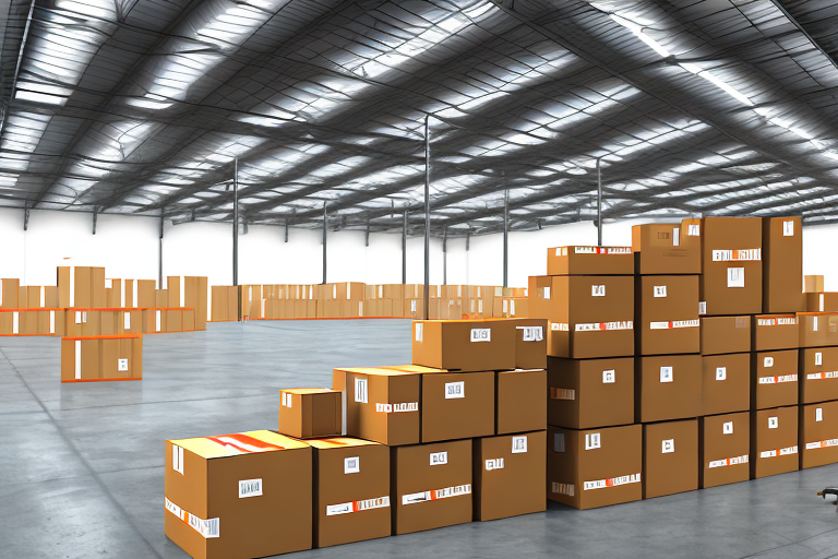 A warehouse with amazon boxes being loaded onto a truck