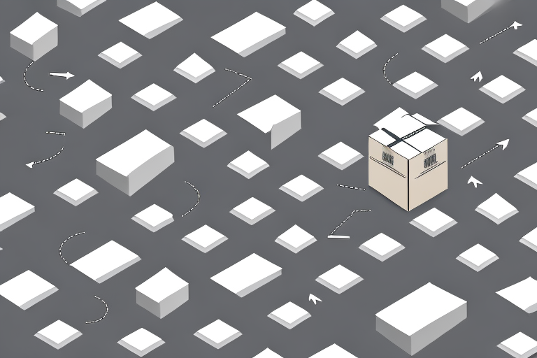 A warehouse full of boxes with an arrow circling around it to represent the turnover concept