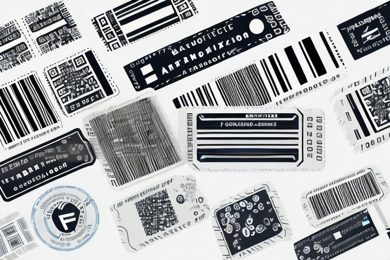 A variety of different product labels with barcodes