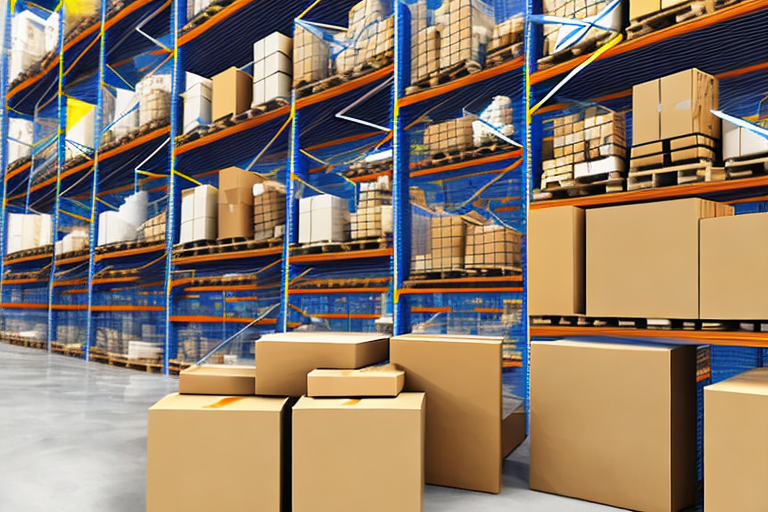 Various sized boxes on warehouse shelves