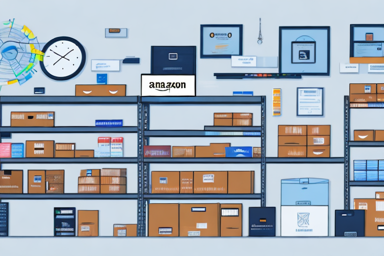 An amazon warehouse with various products on shelves
