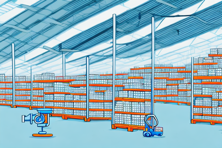 A large warehouse with shelves filled with various items