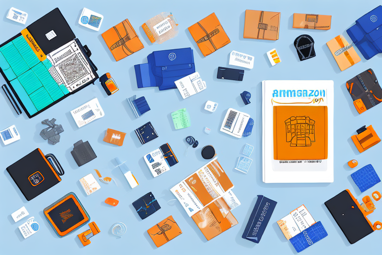 A high-tech inventory scanner surrounded by a variety of amazon packages