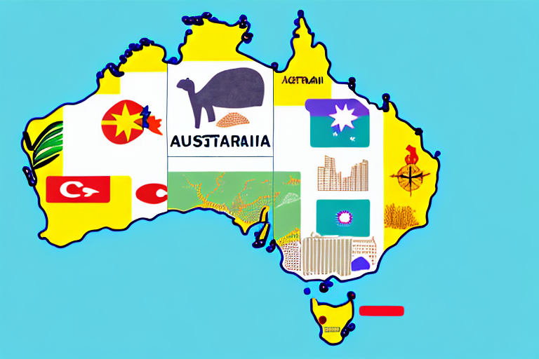 A map of australia with symbolic elements of amazon and ppc
