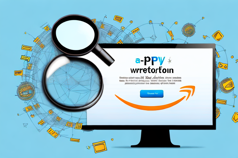 A computer screen displaying an amazon web page with a magnifying glass hovering over a product ad