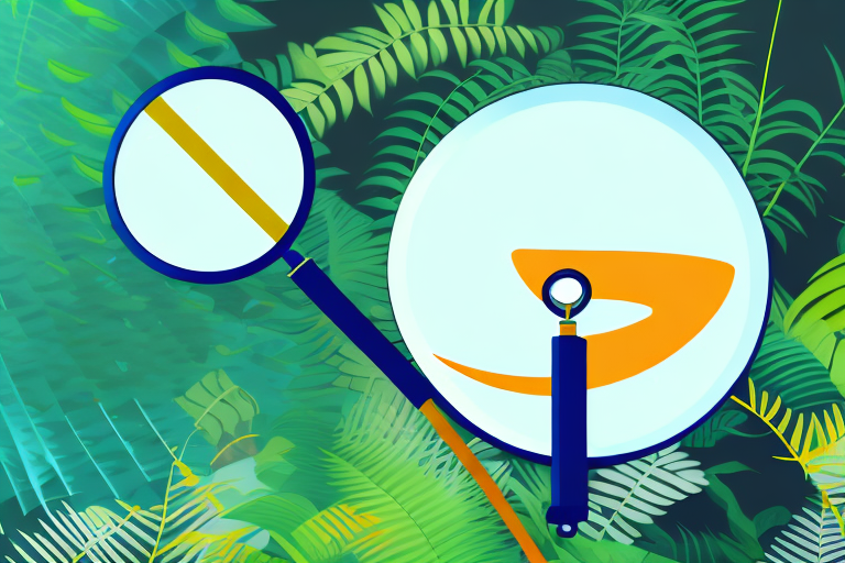 A magnifying glass hovering over a stylized amazon jungle scene