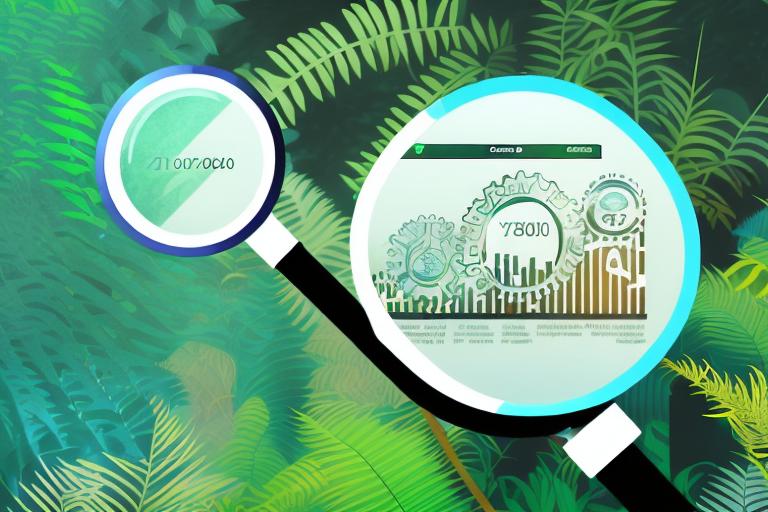 A magnifying glass focusing on a stylized amazon rainforest scene