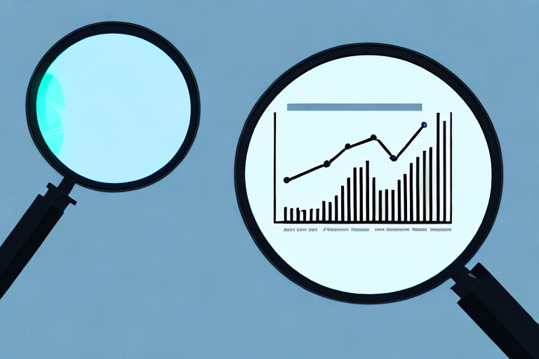 A magnifying glass examining a computer screen displaying a graph with zero impressions