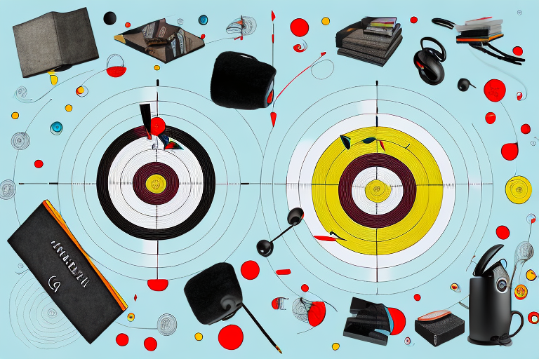 A large target board with arrows hitting the bullseye