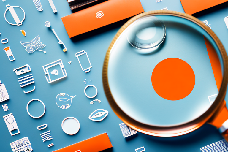 A magnifying glass hovering over a variety of product icons