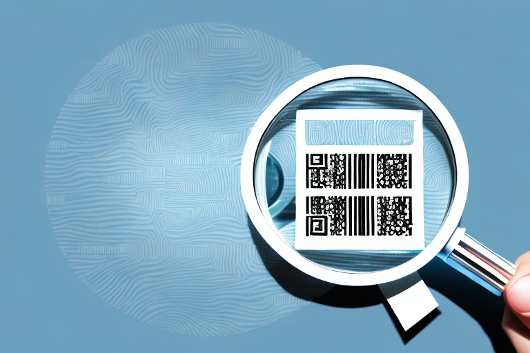 A magnifying glass focusing on a barcode (representing an asin) on a product box